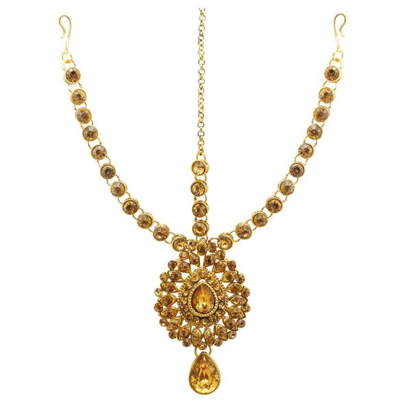 Soha Fashion Gold Plated Brown Austrian Stone Maang Tikka - 1502507B