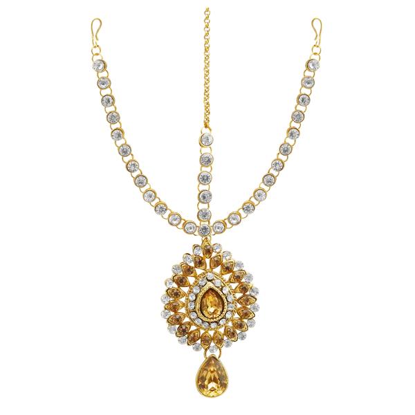 Soha Fashion Brown Austrian Stone Gold Plated Maang Tikka - 1502507C