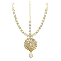 Soha Fashion Gold Plated White Austrian Stone Maang Tikka - 1502508A