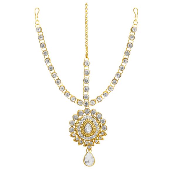 Soha Fashion Gold Plated White Austrian Stone Maang Tikka - 1502508A