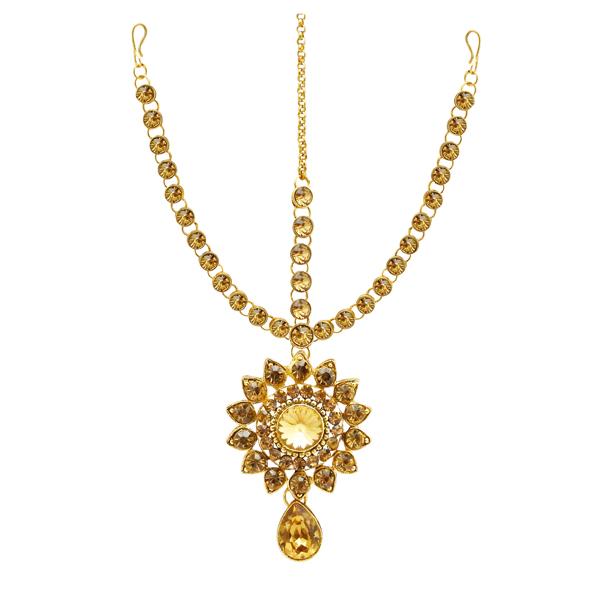 Soha Fashion Gold Plated Brown Austrian Stone Maang Tikka - 1502509B