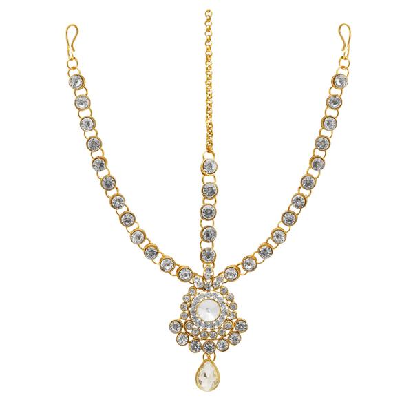 Soha Fashion Gold Plated White Austrian Stone Maang Tikka - 1502511A