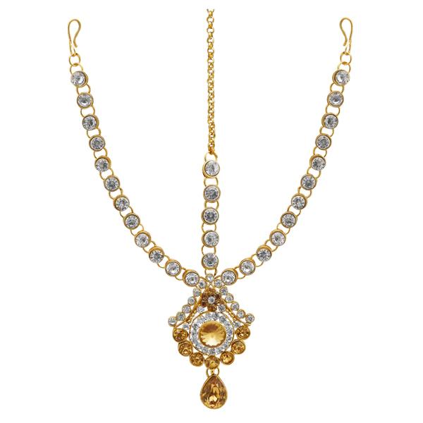 Soha Fashion White Austrian Stone Gold Plated Maang Tikka - 1502512B