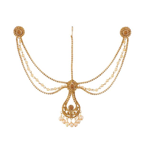 Apurva Pearls Brown Stone Hair Brooch With Maang Tikka - 1502514B