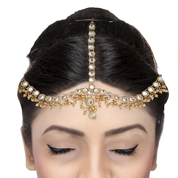 Soha Fashion Crystal And Pearl Stone Gold Plated Maang Tikka - 1502518