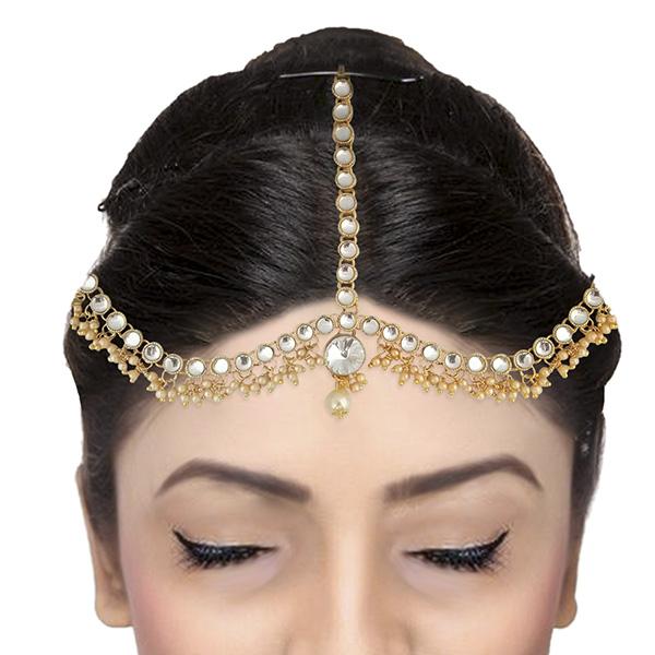Soha Fashion Crystal And Pearl Stone Gold Plated Maang Tikka - 1502519