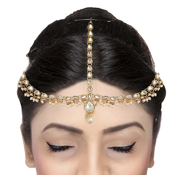 Tip Top Fashions Crystal And Pearl Stone Gold Plated Maang Tikka - 1502521