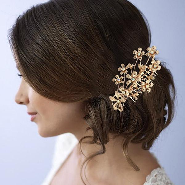 Apurva Pearls Rose Gold Plated Austrian Stone Floral Hair Brooch - 1502710