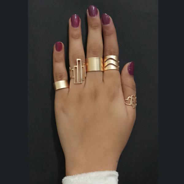 Urthn Adjustable Gold Plated 5 Finger Ring Set - 1502915