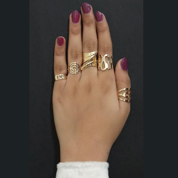 Urthn Gold Plated Adjustable 5 Finger Ring Set - 1502918