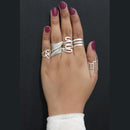 Urthn Adjustable Silver Plated 5 Finger Ring Set - 1502921