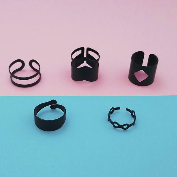 Urthn Black 5 Finger Ring - 1502933