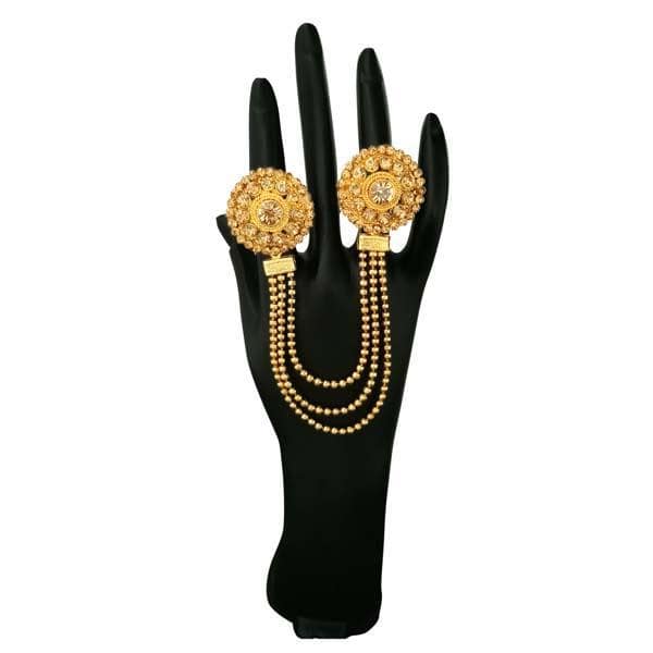 Kriaa Brown Austrian Stone Chain Double Finger Ring - 1503208