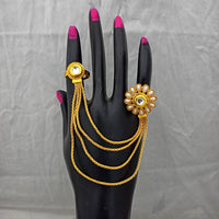 Kriaa Brown Austrian Stone And PearlChain Double Finger Ring