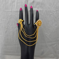 Kriaa Austrian Stone And Pearl Chain Double Finger Ring