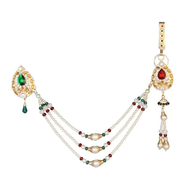 Soha Fashion Maroon Kundan Stone Pearl Chain Kamarband - 1503402