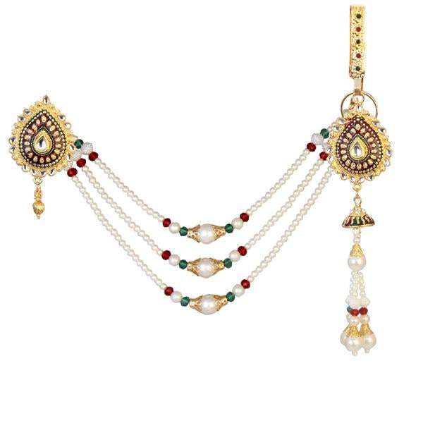 Soha Fashion Kundan Meenakari Pearl Chain Kamarband - 1503410