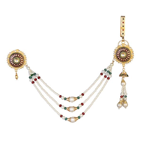 Soha Fashion Kundan Meenakari Pearl Chain Kamarband - 1503411