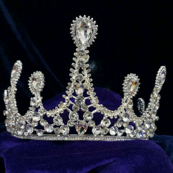 Kriaa Silver Plated White Austrian Stone Crown  - 1503629