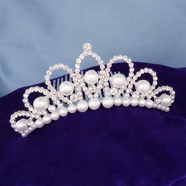 Kriaa White Austrian Stone And Pearl Silver Plated Half Crown