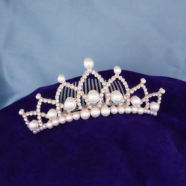 Kriaa White Austrian Stone And Pearl Gold Plated Half Crown