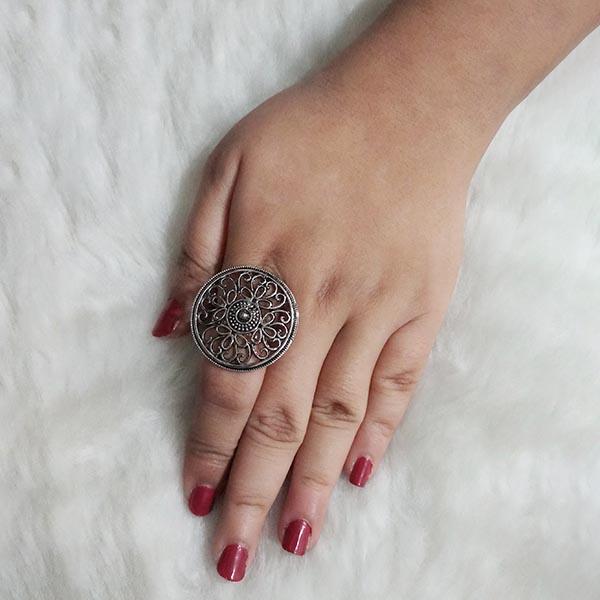 Urthn Rhodium Plated Adjustable Finger Ring - 1504702B
