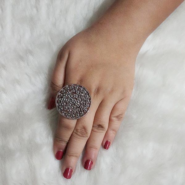 Urthn Rhodium Plated Adjustable Finger Ring - 1504703B