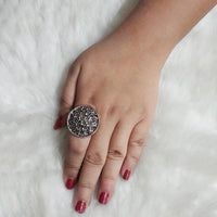 Urthn Rhodium Plated Adjustable Finger Ring - 1504708B