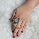 Urthn Rhodium Plated Mirror Adjustable Finger Ring - 1504709B