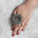 Urthn Rhodium Plated Adjustable Finger Ring - 1504714B