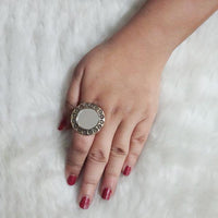 Urthn Antique Gold Plated Mirror Adjustable Finger Ring - 1504715A