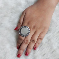 Urthn Rhodium Plated Mirror Adjustable Finger Ring - 1504715B