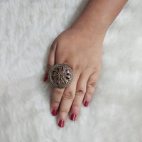 Urthn Antique Gold Plated Mirror Adjustable Finger Ring - 1504716A