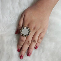 Urthn Antique Gold Plated Mirror Adjustable Finger Ring - 1504717A