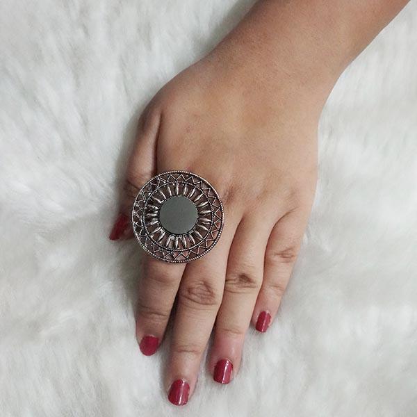 Urthn Rhodium Plated Mirror Adjustable Finger Ring - 1504718B