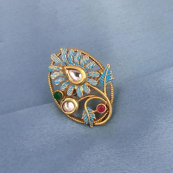 Kriaa AD Kundan Adjustable Copper Ring - 1504727B