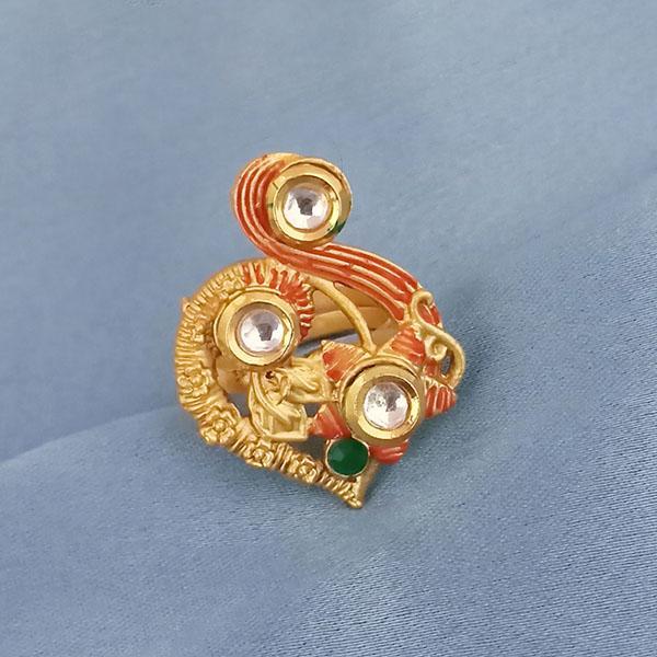Kriaa AD Kundan Adjustable Copper Ring - 1504729C