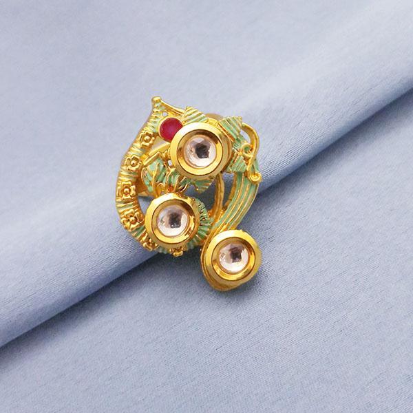 Kriaa Red AD Kundan Adjustable Copper Ring - 1504729