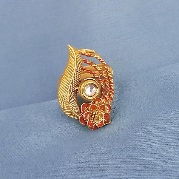 Kriaa AD Kundan Adjustable Copper Ring - 1504730C