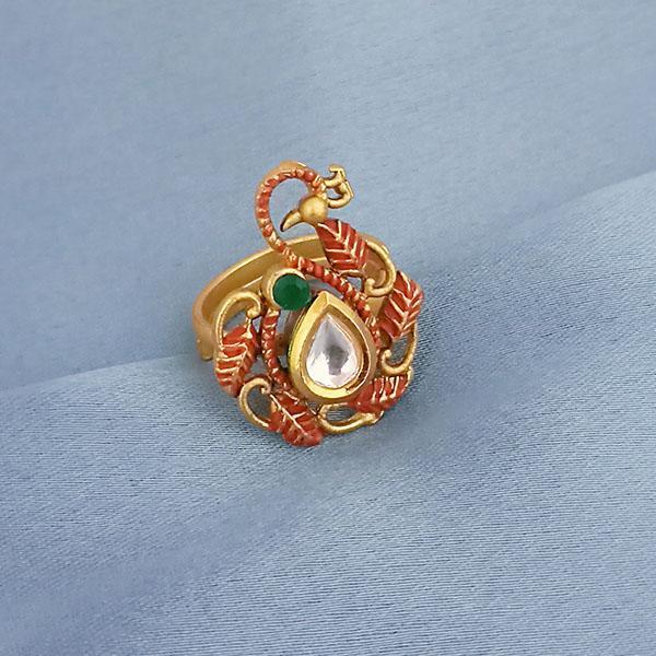 Kriaa AD Kundan Adjustable Copper Ring - 1504731C