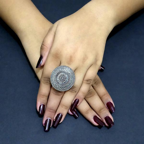 Jeweljunk Silver Plated Adjustable Finger Ring