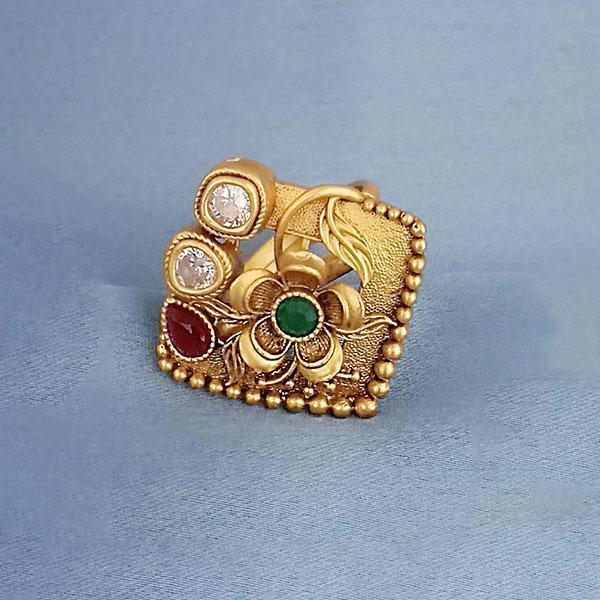 Kriaa Red AD Kundan Adjustable Copper Ring - 1504775