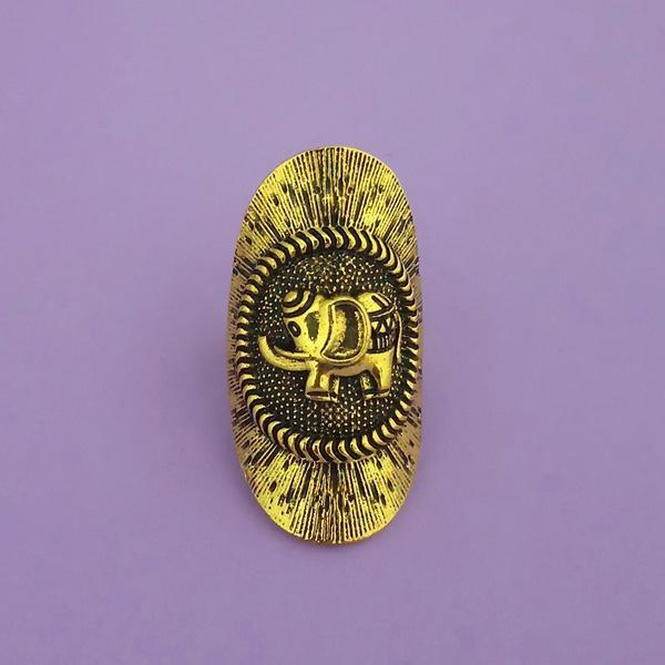 Jeweljunk Antique Gold Plated Adjustable Finger Ring - 1504789