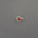 Jeweljunk Red Beads Oxidised Silver Plated Nose Ring  -  1505015E