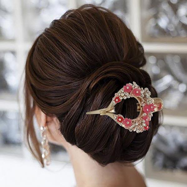 Apurva Pearls Red Floral Austrian Stone Hair Clip - 1505101D