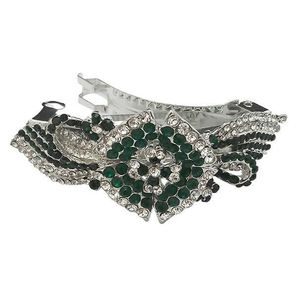 Apurva Pearls Green Austrian Stone Barrette Hair Clip - 1505215A