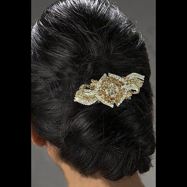 Apurva Pearls Silver Plated Brown Austrian Stone Barrette Hair Clip - 1505215B