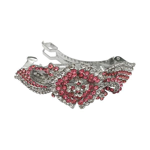 Apurva Pearls Pink Austrian Stone Barrette Hair Clip - 1505215D