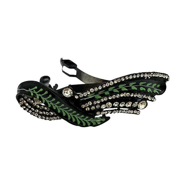 Apurva Pearls Green Meenakari Austrian Stone Barrette Hair Clip - 1505221A