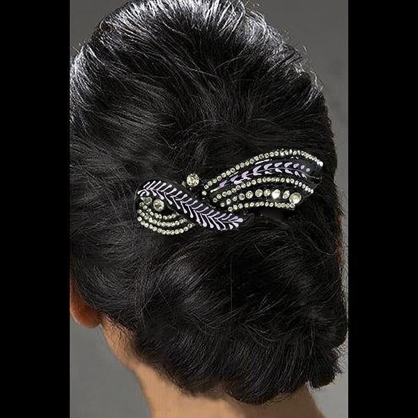 Apurva Pearls White Austrian Stone Barrette Hair Clip - 1505221E